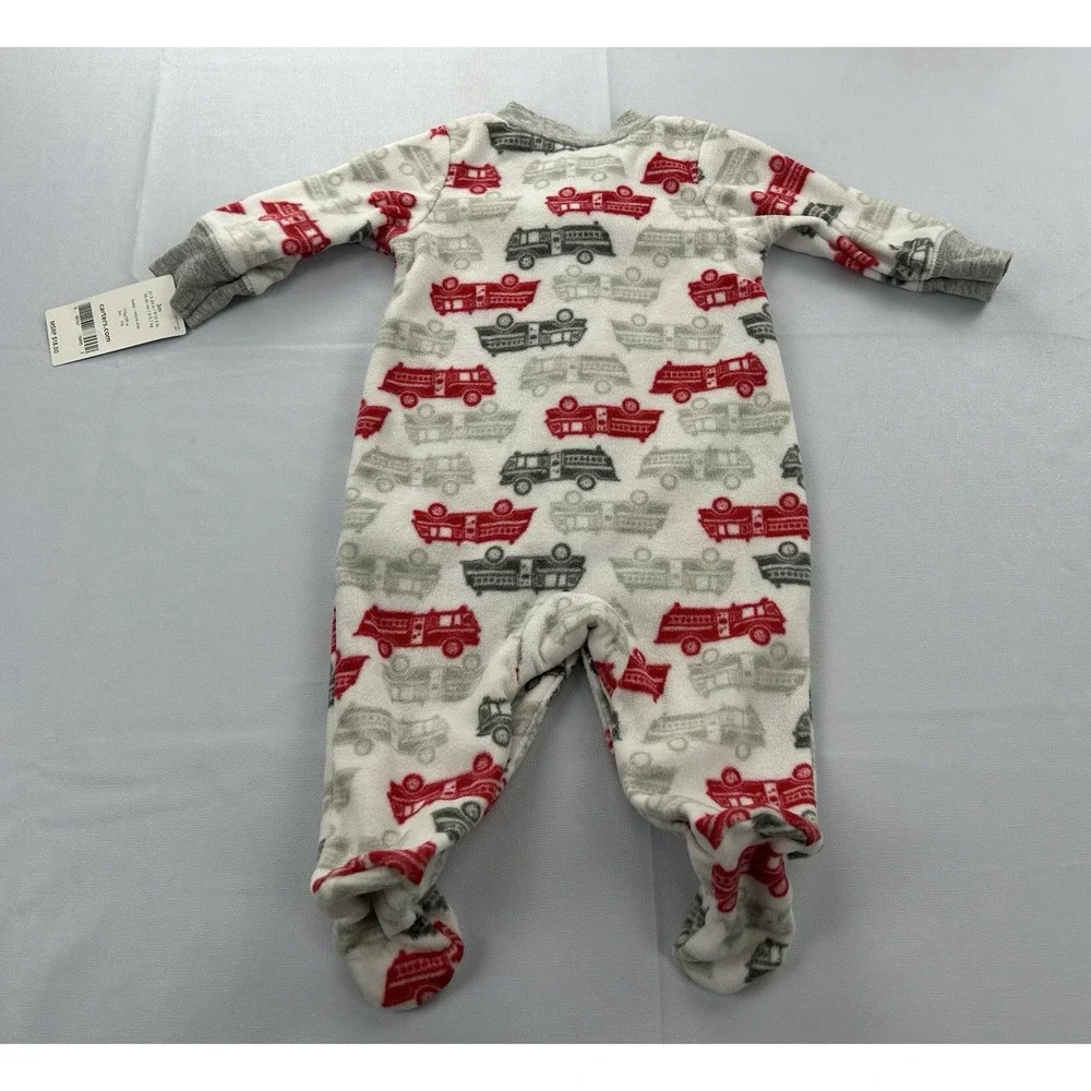 Carter's Baby 3M Microfleece Footed Sleeper Fire Truck Pajamas Red Gray New
